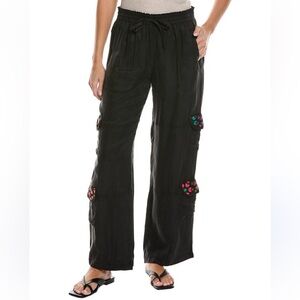NWT Johnny Was BIYA Phyllis Crochet Cargo Pants Black size Large